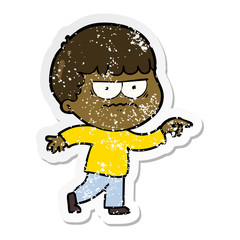 distressed sticker of a cartoon annoyed man