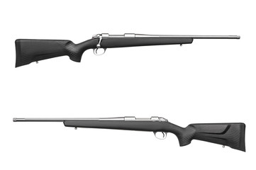 Hunting rifle with carbon butt and silver barrel isolated on white