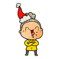 textured cartoon of a happy old woman wearing santa hat
