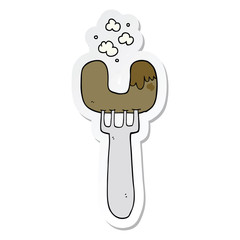 sticker of a cartoon sausage on fork