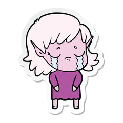 sticker of a cartoon crying elf girl