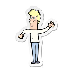sticker of a cartoon happy waving man