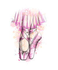 Legs of ballerina in ballet shoes from a splash of watercolor - obrazy, fototapety, plakaty