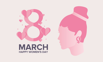 Happy Women’s Day. International holiday of female solidarity, which is celebrated on March 8. Silhouette of a girl in bright colors. Poster, banner and background