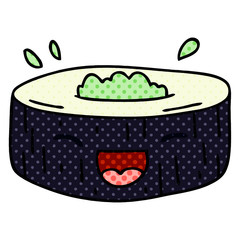 quirky comic book style cartoon happy sushi