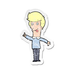 retro distressed sticker of a cartoon funny man with idea