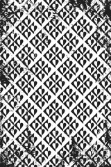 Grunge pattern with geometric icons of hearts. Vertical black and white backdrop.