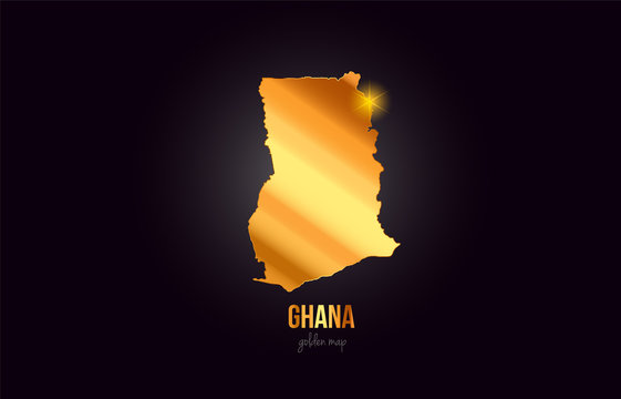 Ghana Country Border Map In Gold Golden Metal Color Design