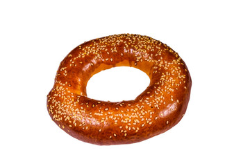 Bagel with sesame seeds isolated on white background