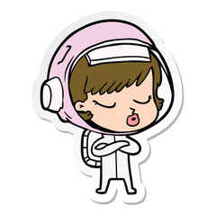 sticker of a cartoon pretty astronaut girl