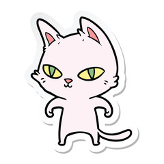sticker of a cartoon cat with bright eyes