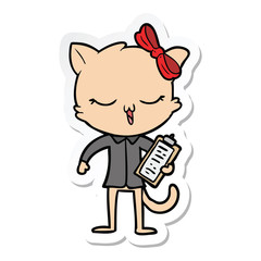 sticker of a cartoon cat with bow on head