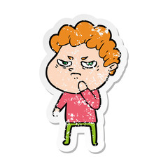 distressed sticker of a cartoon angry man