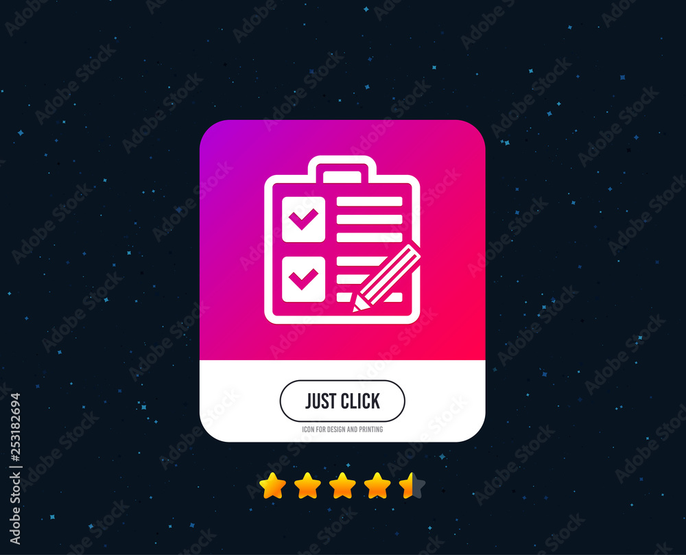 Poster checklist with pencil sign icon. control list symbol. survey poll or questionnaire form. web or inte