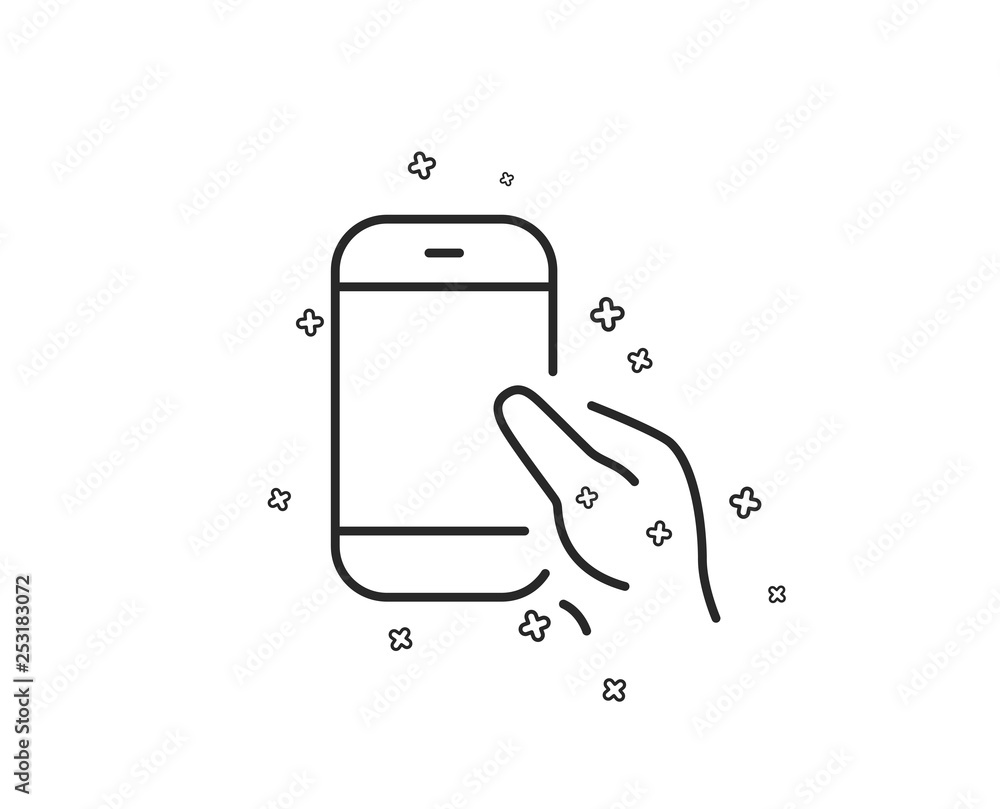 Poster hold smartphone icon. give cellphone or phone sign. ð¡ommunication mobile device symbol. geometric s