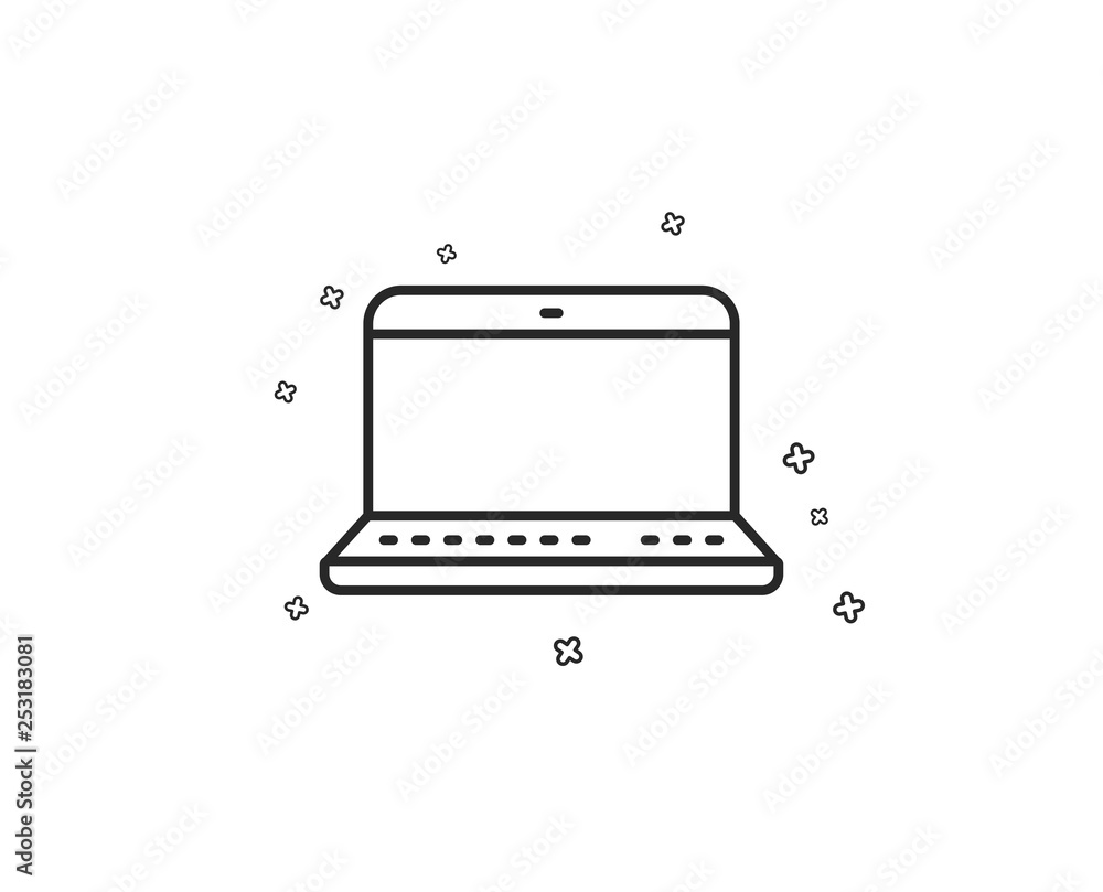 Poster laptop computer icon. notebook sign. portable personal computer symbol. geometric shapes. random cro