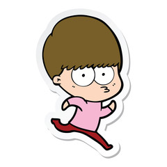 sticker of a nervous cartoon boy