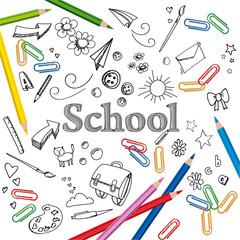 school prints with pencils on white