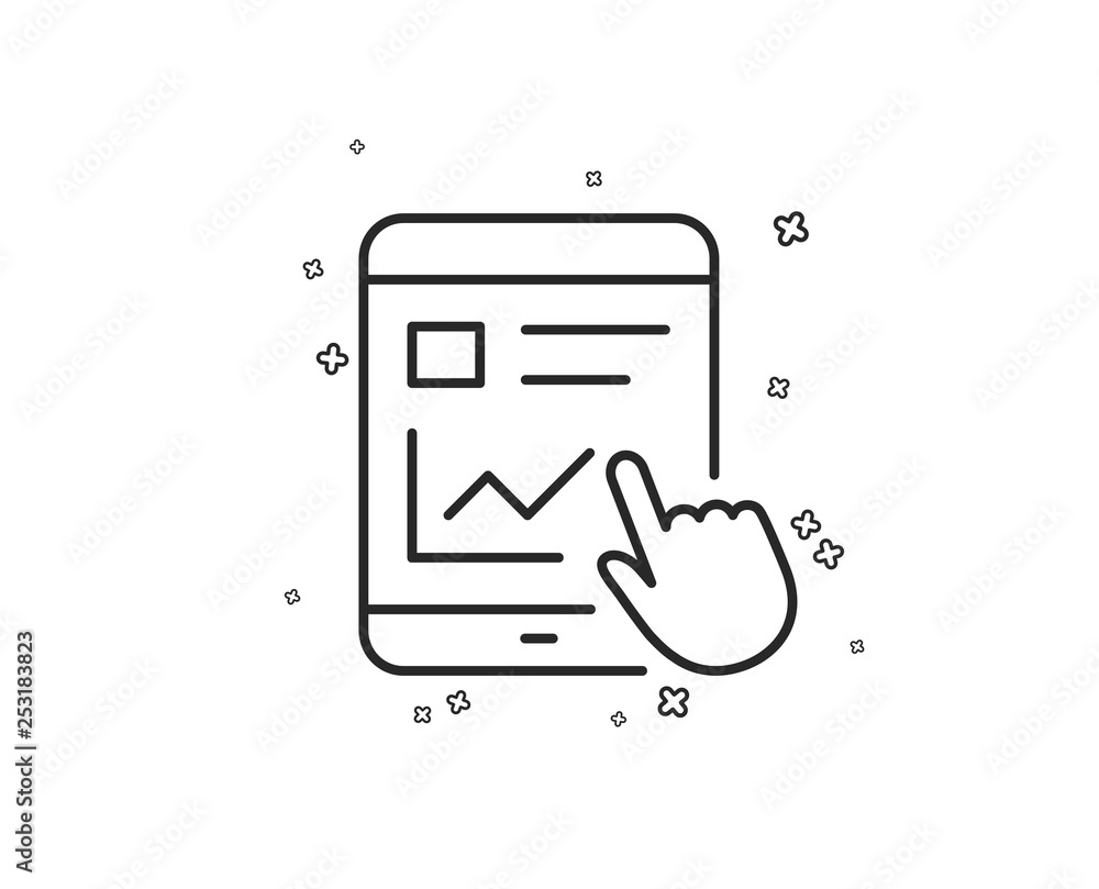 Poster online education line icon. tablet pc sign. web presentation with charts symbol. geometric shapes. r