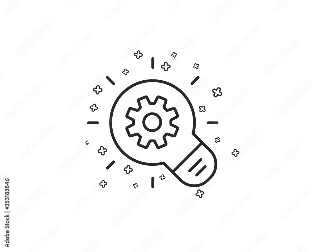 Poster cogwheel line icon. engineering tool sign. idea bulb symbol. geometric shapes. random cross elements
