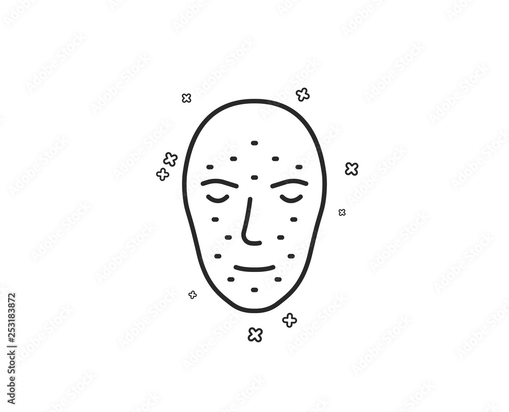 Poster face biometrics line icon. facial recognition sign. head scanning symbol. geometric shapes. random c