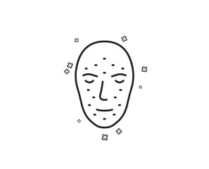 Face biometrics line icon. Facial recognition sign. Head scanning symbol. Geometric shapes. Random cross elements. Linear Face biometrics icon design. Vector