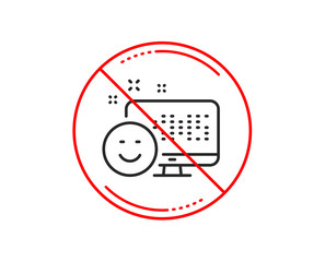 Fototapeta premium No or stop sign. Smile line icon. Positive feedback rating sign. Customer satisfaction symbol. Caution prohibited ban stop symbol. No icon design. Vector
