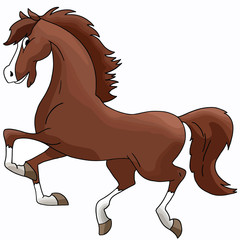 Beautiful cartoon brown horse galloping freely vector illustration