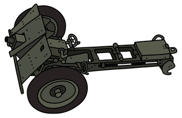 The vectorized hand drawing of a vintage khaki field cannon