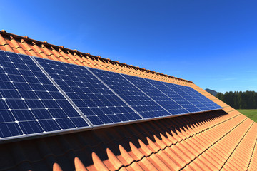 Solar panels modules on roof