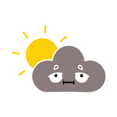 flat color retro cartoon storm cloud and sun