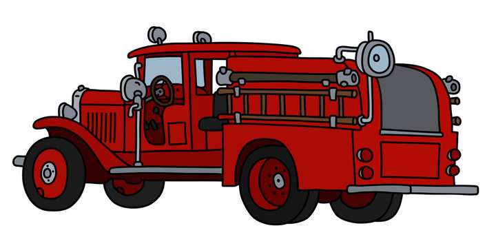 The vectorized hand drawing of a classic fire truck