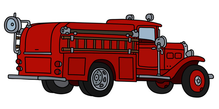 The vectorized hand drawing of a classic fire truck