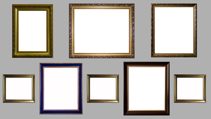 Gray wall with wooden frames