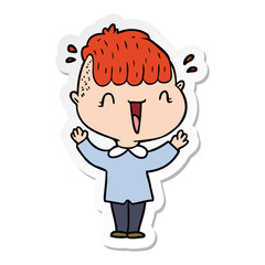 sticker of a cartoon happy boy surprised