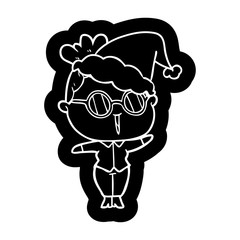 cartoon icon of a woman wearing spectacles wearing santa hat
