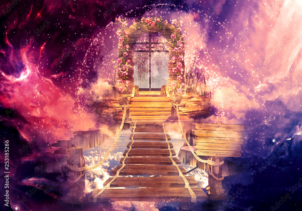 Poster artistic multicolored 3d rendering computer generated illustration of a higher dimension heaven's ga