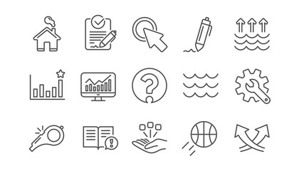 Waves, Whistle and Global warming line icons. Signature, Analytics and Question mark. Linear icon set.  Vector