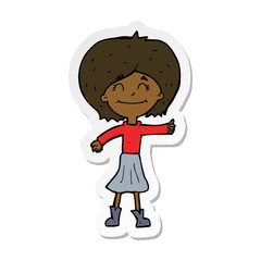 sticker of a cartoon happy girl giving thumbs up symbol
