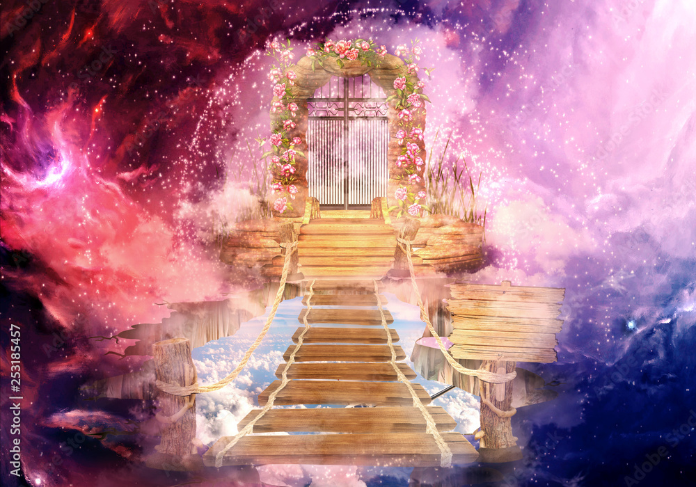 Poster artistic multicolored 3d rendering computer generated illustration of a higher dimension heaven's ga