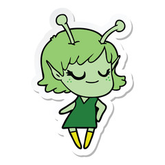 sticker of a smiling alien girl cartoon