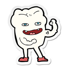 sticker of a cartoon strong healthy tooth