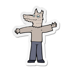 sticker of a cartoon happy wolf man