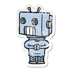 distressed sticker of a cartoon robot
