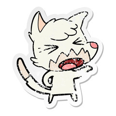 distressed sticker of a angry cartoon fox