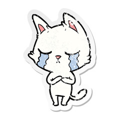distressed sticker of a crying cartoon cat