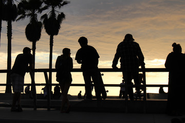 Fototapeta na wymiar Sunset at the Venice Beach Skatepark, California, USA