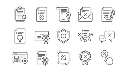 Reject line icons. Decline, Cancel and Dislike. Disapprove linear icon set.  Vector