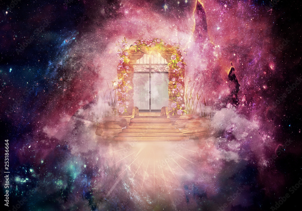 Poster artistic 3d rendering computer generated illustration of a higher dimension abstract heaven's gate a