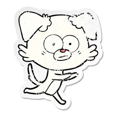 distressed sticker of a nervous dog cartoon